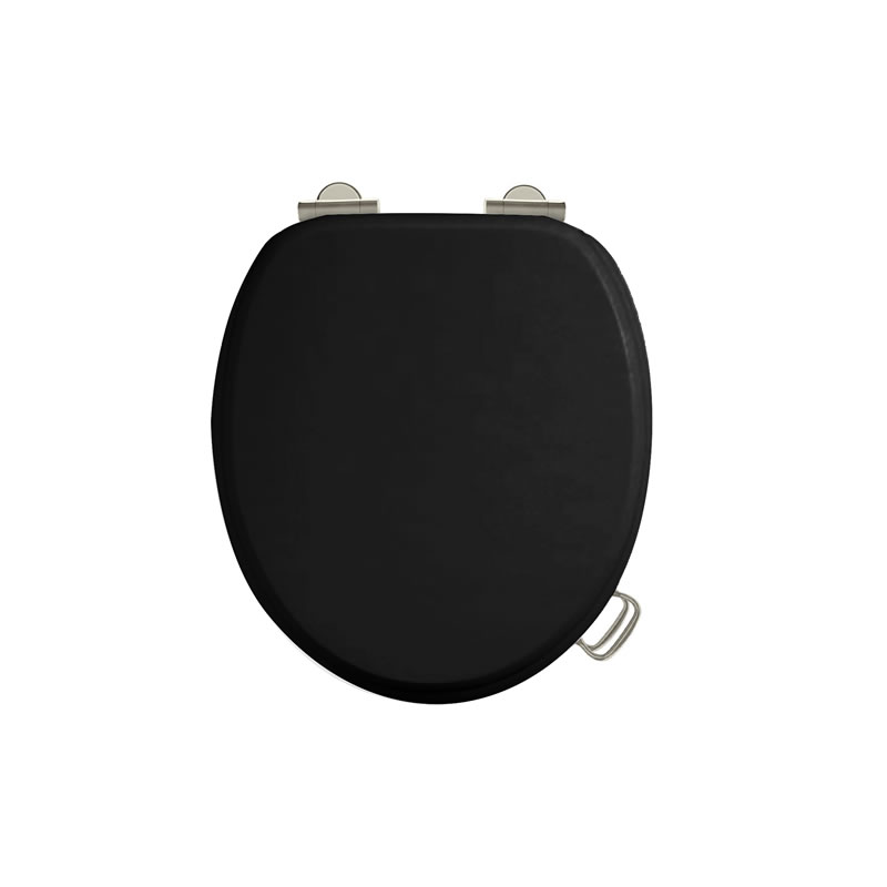 Arcade Gloss black Soft-close seat with handle finished in nickel